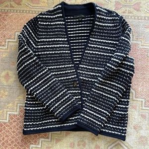 Ann Taylor Navy/White one button cardigan, Size L.